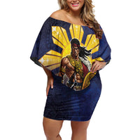 Philippines The First Hero Family Matching Off Shoulder Short Dress and Hawaiian Shirt Lapu Lapu Know Your Roots LT05 Mom's Dress Navy - Polynesian Pride
