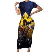 Philippines The First Hero Family Matching Short Sleeve Bodycon Dress and Hawaiian Shirt Lapu Lapu Know Your Roots LT05 Mom's Dress Navy - Polynesian Pride