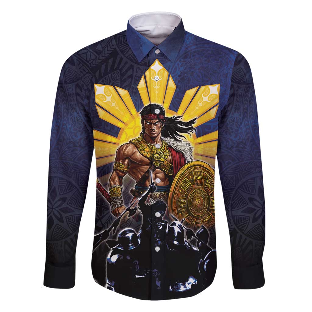 Philippines The First Hero Family Matching Tank Maxi Dress and Hawaiian Shirt Lapu Lapu Know Your Roots LT05 Dad's Shirt - Long Sleeve Navy - Polynesian Pride