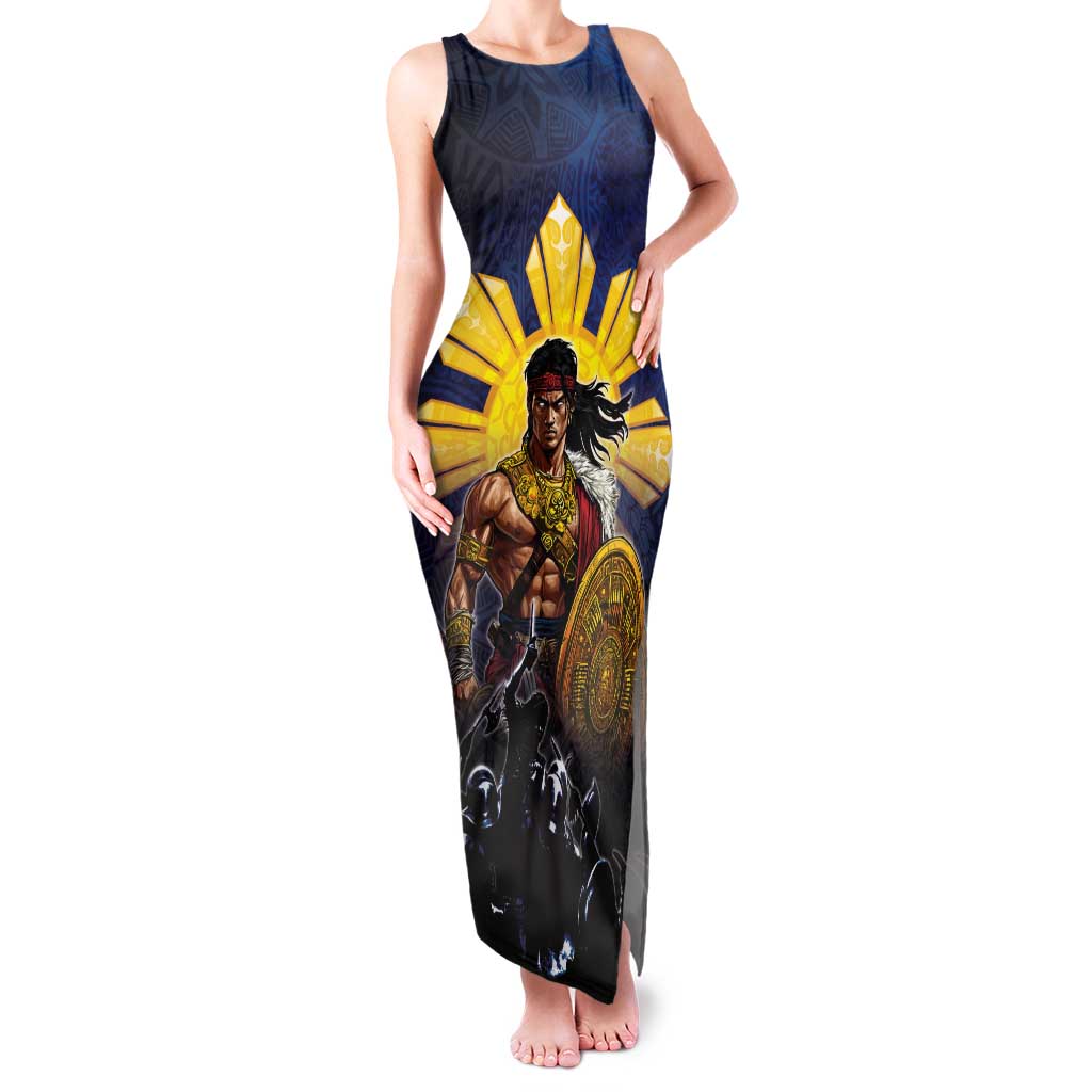 Philippines The First Hero Family Matching Tank Maxi Dress and Hawaiian Shirt Lapu Lapu Know Your Roots LT05 Mom's Dress Navy - Polynesian Pride