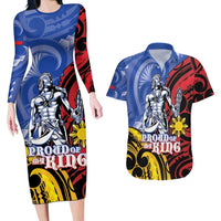Philippines Lapu-Lapu Couples Matching Long Sleeve Bodycon Dress and Hawaiian Shirt Proud Of My King LT05 Blue - Polynesian Pride