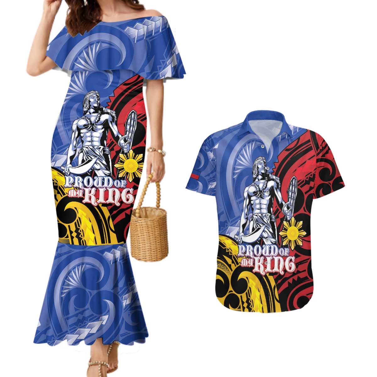 Philippines Lapu-Lapu Couples Matching Mermaid Dress and Hawaiian Shirt Proud Of My King LT05 Blue - Polynesian Pride