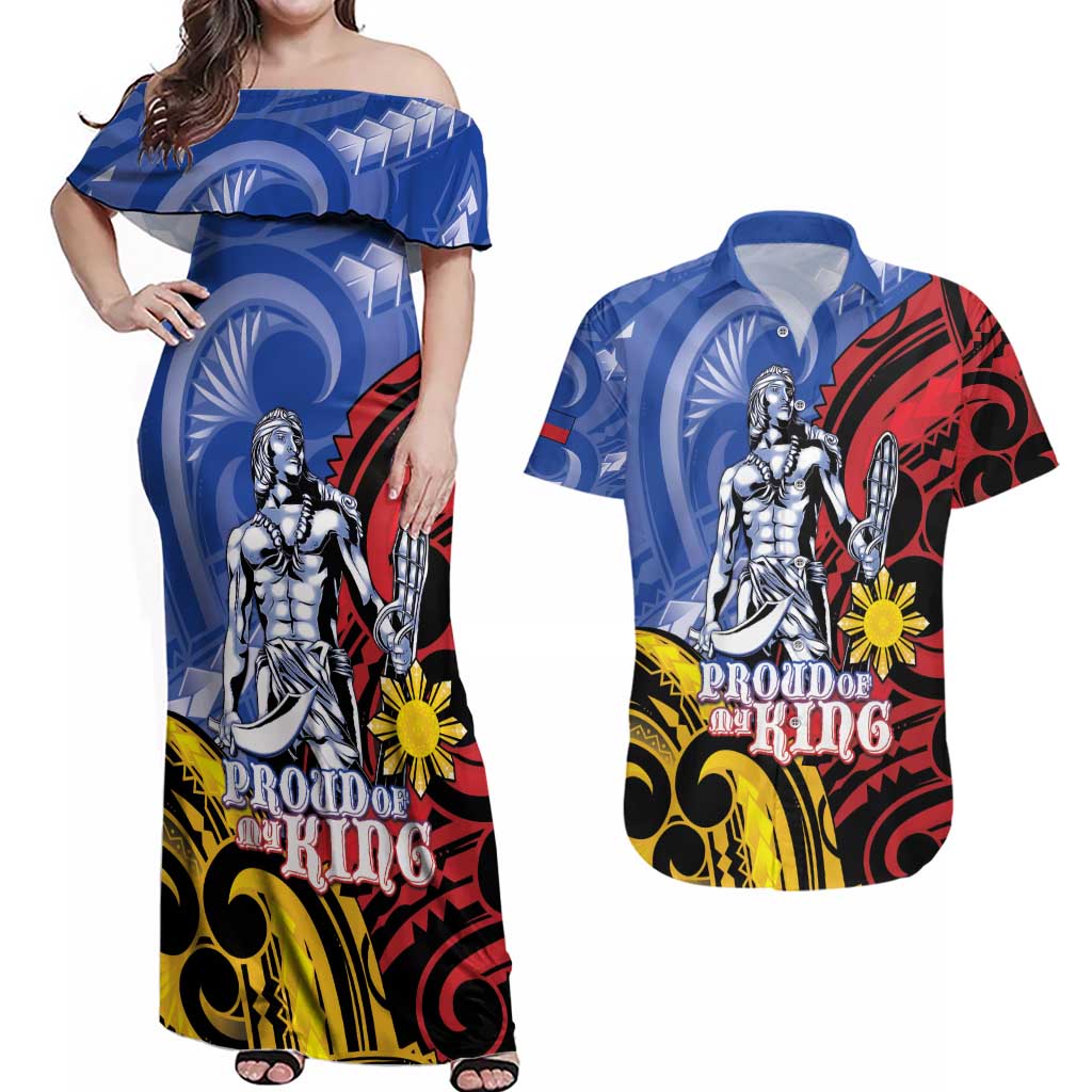 Philippines Lapu-Lapu Couples Matching Off Shoulder Maxi Dress and Hawaiian Shirt Proud Of My King LT05 Blue - Polynesian Pride
