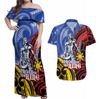 Philippines Lapu-Lapu Couples Matching Off Shoulder Maxi Dress and Hawaiian Shirt Proud Of My King LT05 Blue - Polynesian Pride