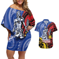 Philippines Lapu-Lapu Couples Matching Off Shoulder Short Dress and Hawaiian Shirt Proud Of My King LT05 Blue - Polynesian Pride