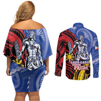 Philippines Lapu-Lapu Couples Matching Off Shoulder Short Dress and Long Sleeve Button Shirt Proud Of My King LT05 - Polynesian Pride