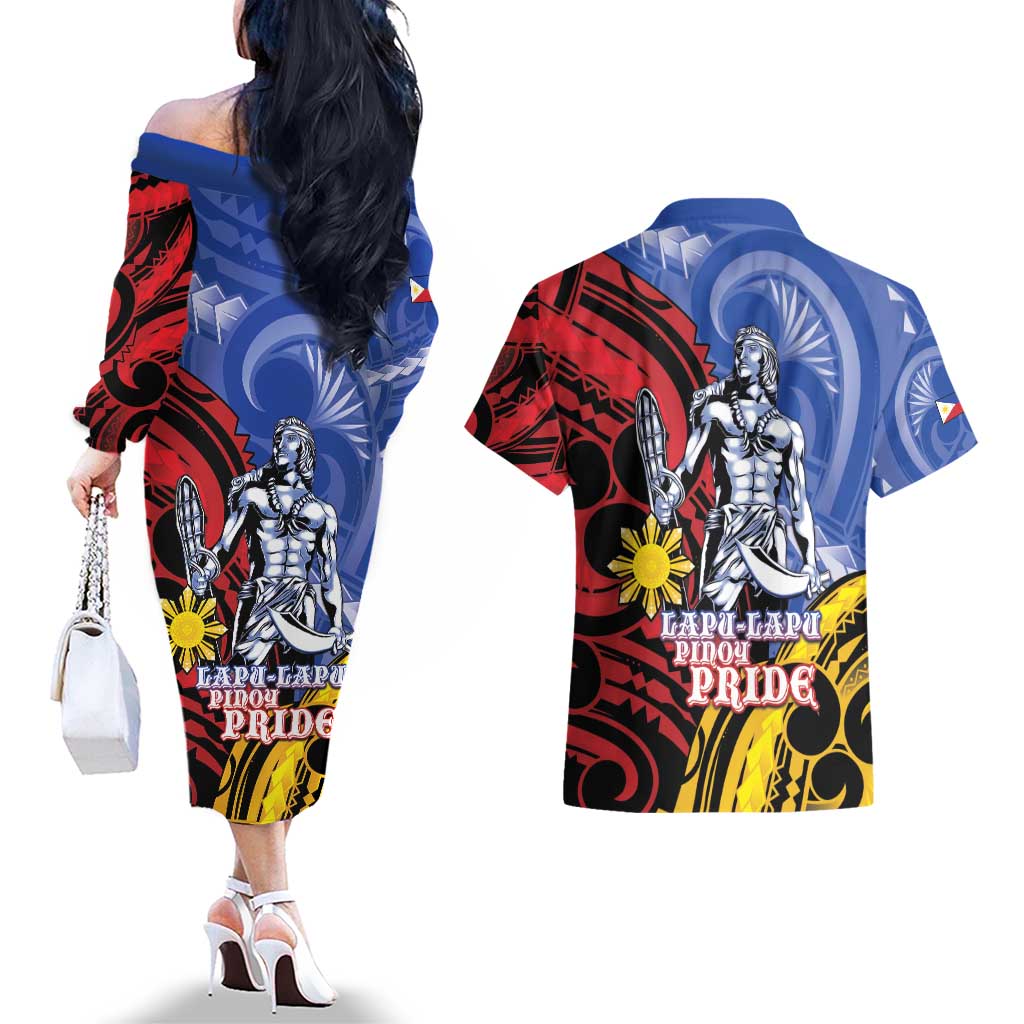 Philippines Lapu-Lapu Couples Matching Off The Shoulder Long Sleeve Dress and Hawaiian Shirt Proud Of My King LT05 - Polynesian Pride