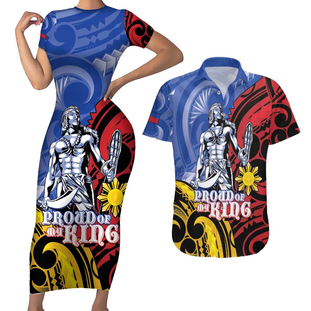 Philippines Lapu-Lapu Couples Matching Short Sleeve Bodycon Dress and Hawaiian Shirt Proud Of My King LT05 Blue - Polynesian Pride