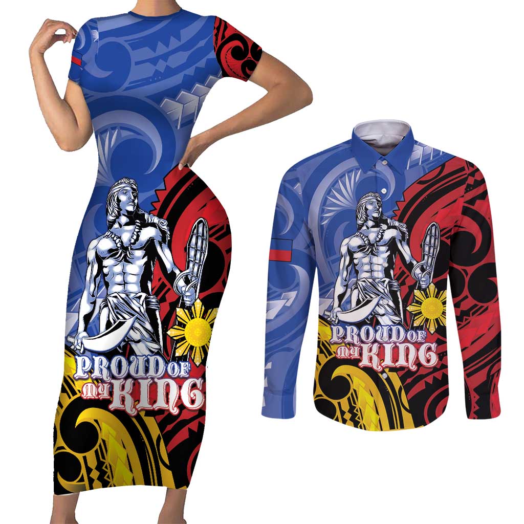 Philippines Lapu-Lapu Couples Matching Short Sleeve Bodycon Dress and Long Sleeve Button Shirt Proud Of My King