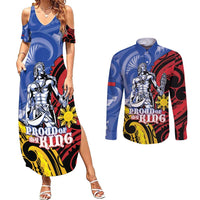 Philippines Lapu-Lapu Couples Matching Summer Maxi Dress and Long Sleeve Button Shirt Proud Of My King LT05 Blue - Polynesian Pride
