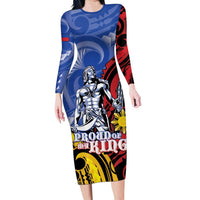 Philippines Lapu-Lapu Family Matching Long Sleeve Bodycon Dress and Hawaiian Shirt Proud Of My King LT05 Mom's Dress Blue - Polynesian Pride