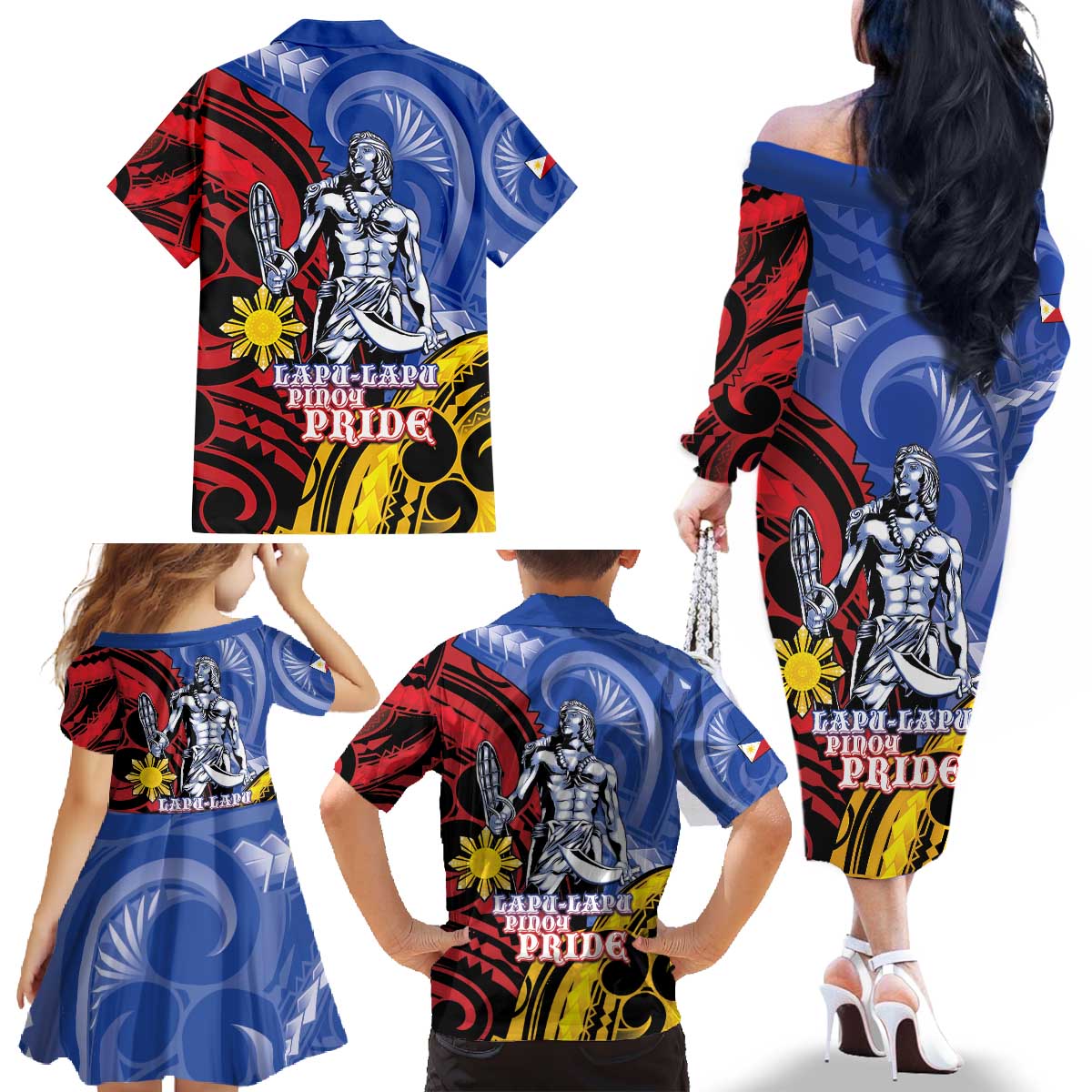 Philippines Lapu-Lapu Family Matching Off The Shoulder Long Sleeve Dress and Hawaiian Shirt Proud Of My King LT05 - Polynesian Pride