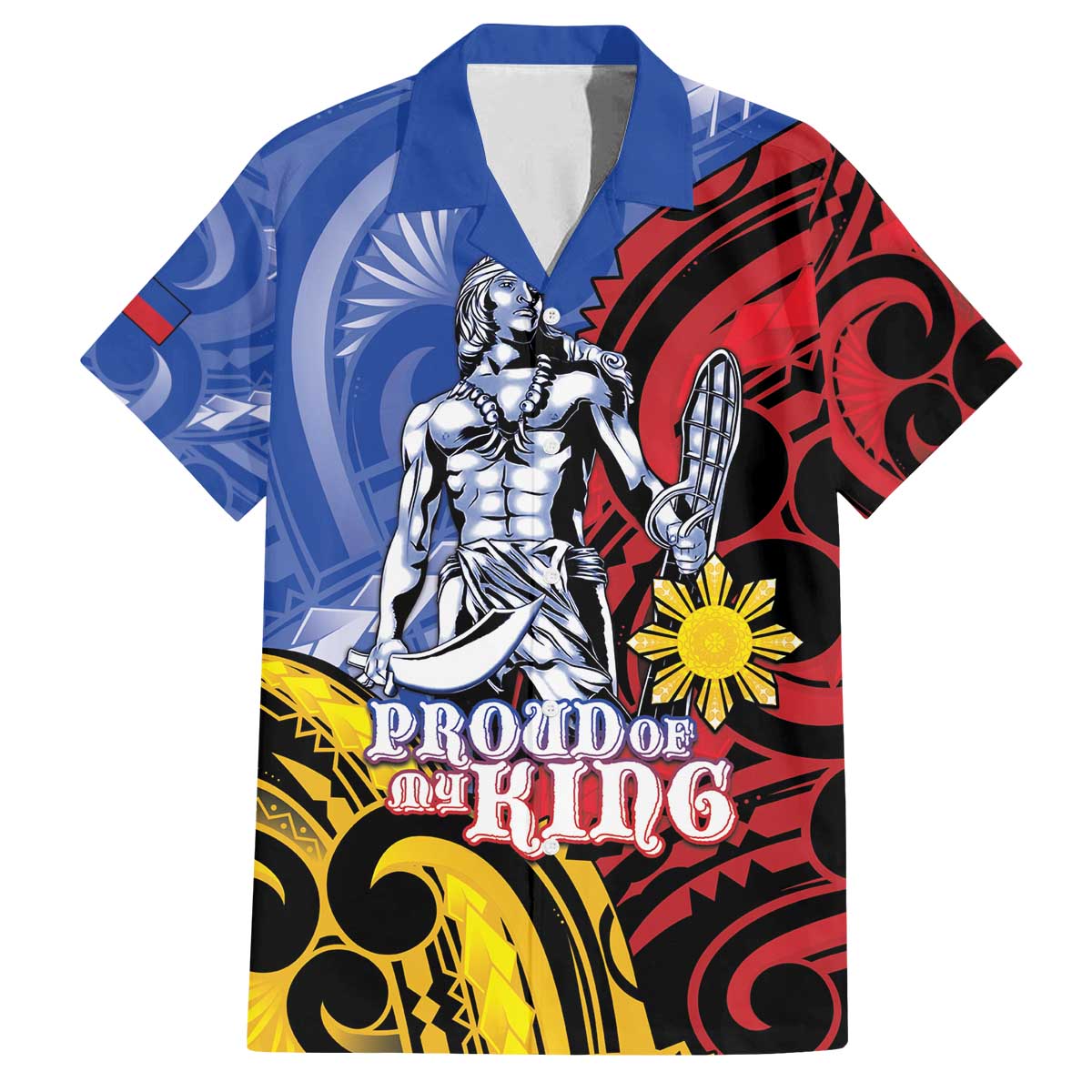 Philippines Lapu-Lapu Family Matching Off The Shoulder Long Sleeve Dress and Hawaiian Shirt Proud Of My King LT05 Dad's Shirt - Short Sleeve Blue - Polynesian Pride