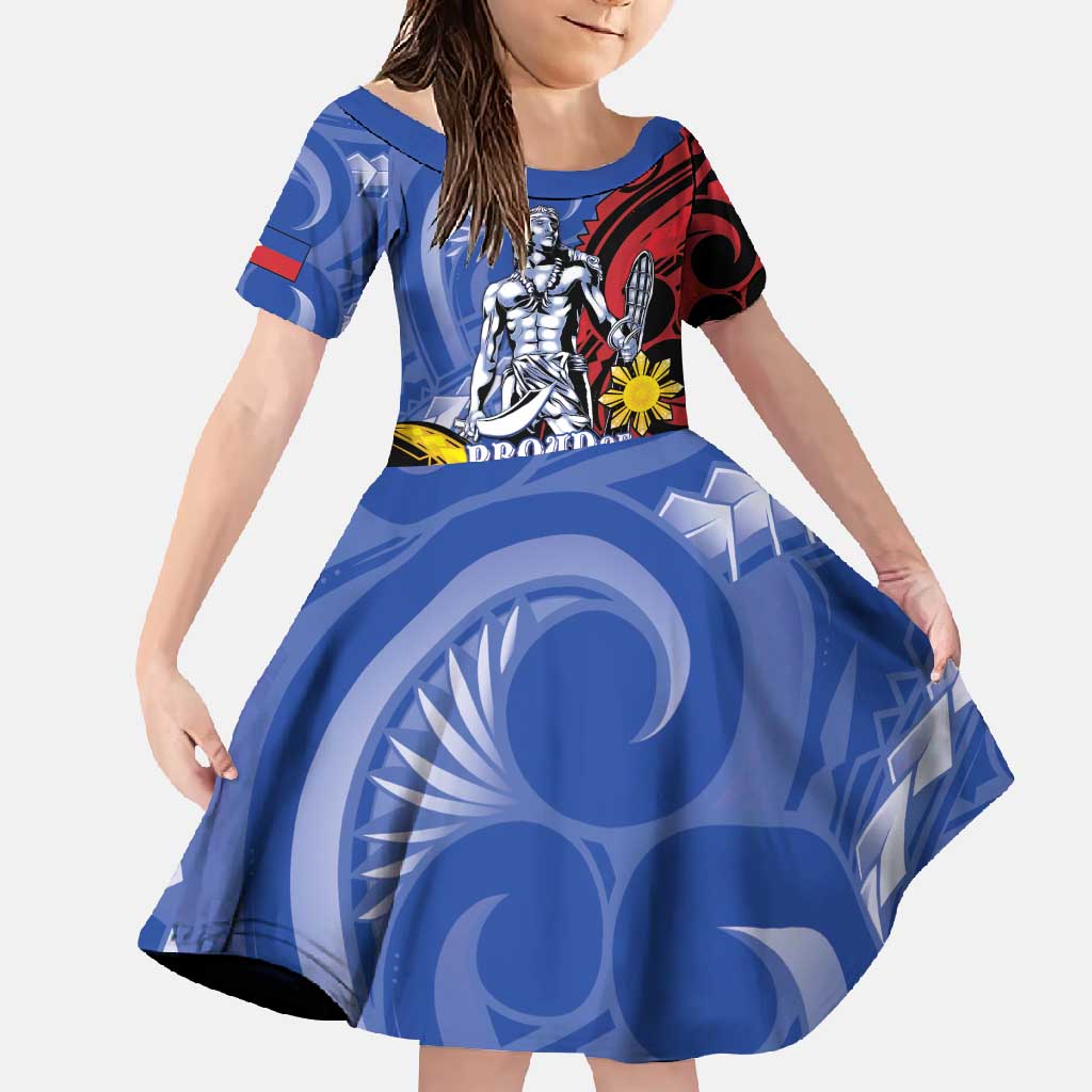 Philippines Lapu-Lapu Family Matching Short Sleeve Bodycon Dress and Hawaiian Shirt Proud Of My King LT05 Daughter's Dress Blue - Polynesian Pride