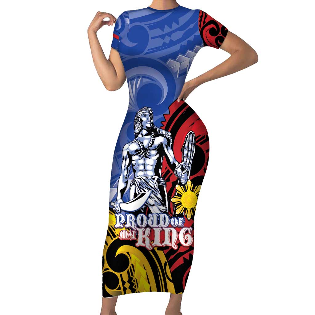 Philippines Lapu-Lapu Family Matching Short Sleeve Bodycon Dress and Hawaiian Shirt Proud Of My King LT05 Mom's Dress Blue - Polynesian Pride