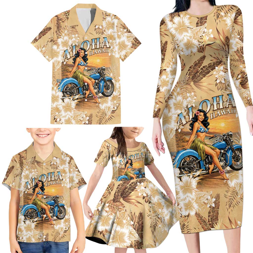 Aloha Hawaii Biker Family Matching Long Sleeve Bodycon Dress and Hawaiian Shirt Ride To Paradise LT05 - Polynesian Pride