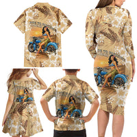 Aloha Hawaii Biker Family Matching Long Sleeve Bodycon Dress and Hawaiian Shirt Ride To Paradise LT05 - Polynesian Pride