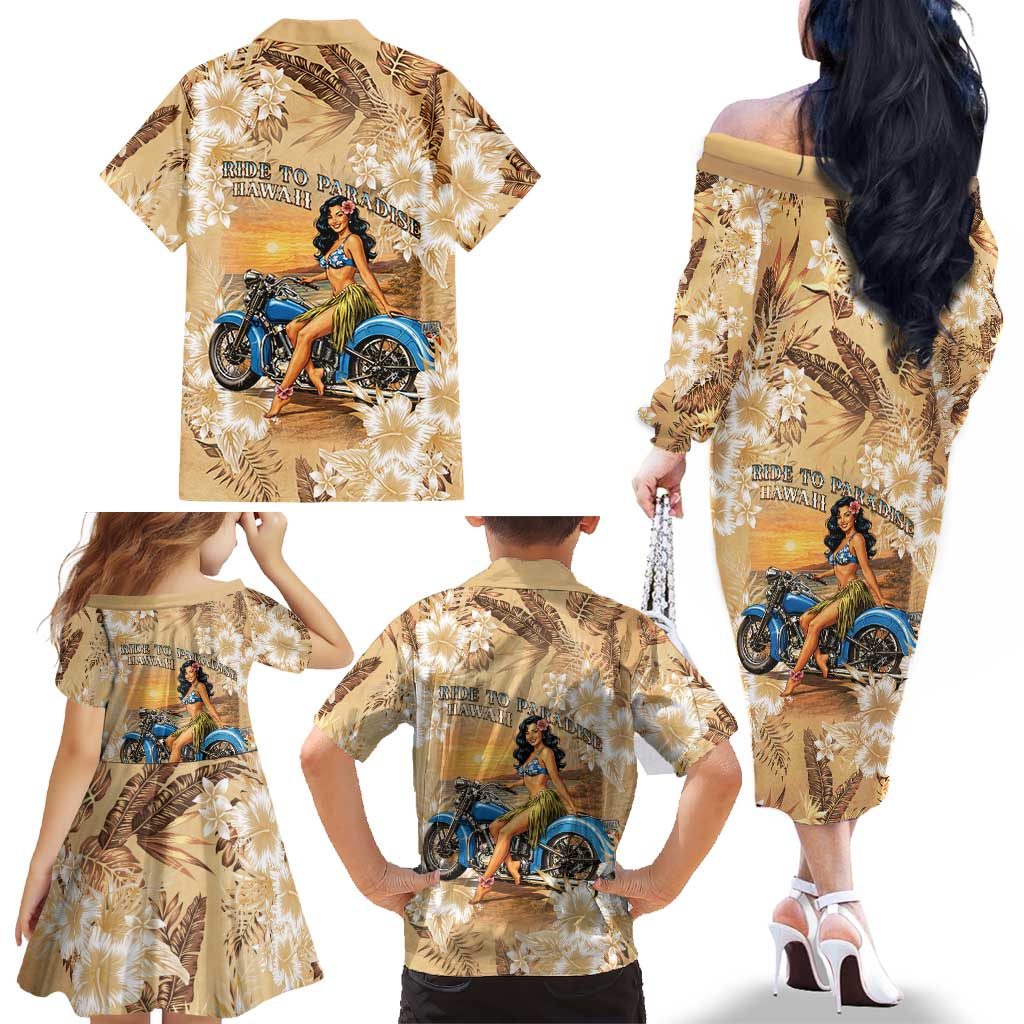 Aloha Hawaii Biker Family Matching Off The Shoulder Long Sleeve Dress and Hawaiian Shirt Ride To Paradise LT05 - Polynesian Pride