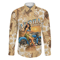 Aloha Hawaii Biker Family Matching Off Shoulder Maxi Dress and Hawaiian Shirt Ride To Paradise LT05 Dad's Shirt - Long Sleeve Beige - Polynesian Pride
