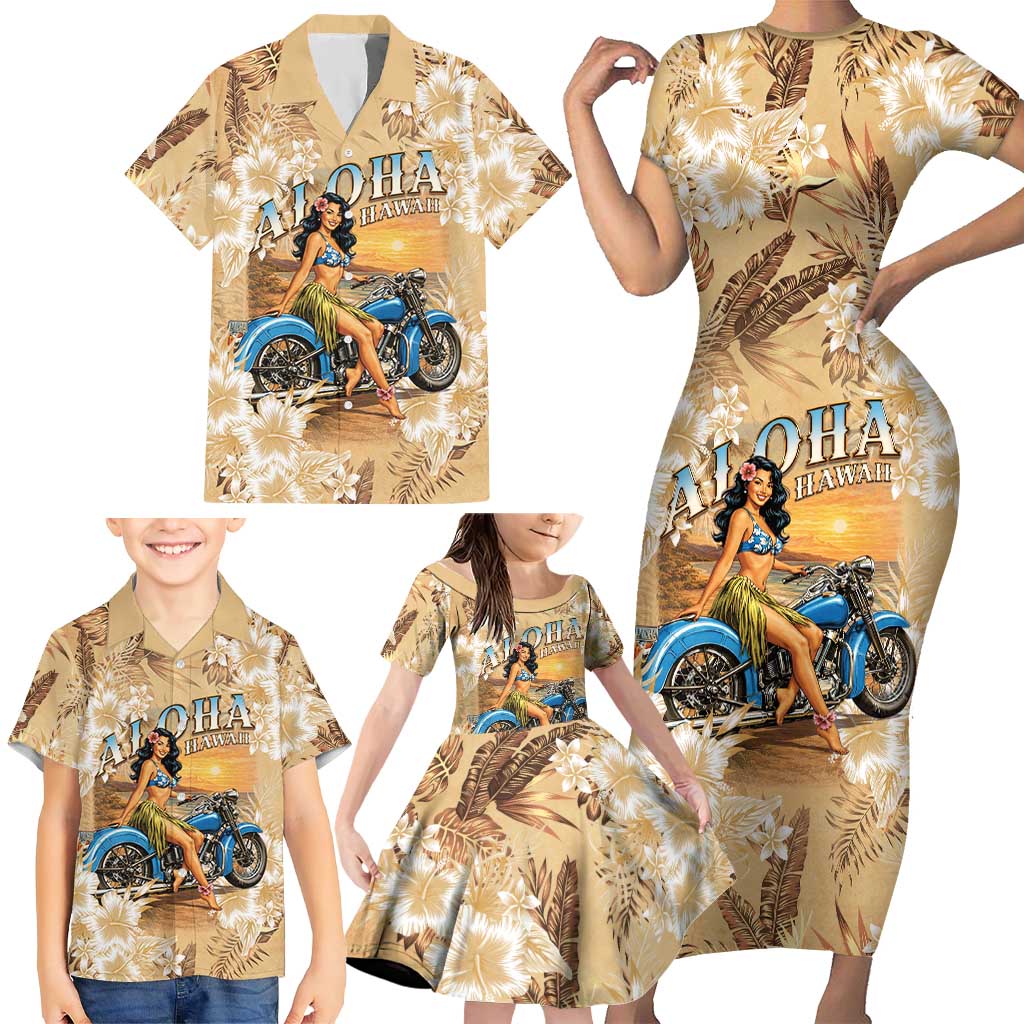 Aloha Hawaii Biker Family Matching Short Sleeve Bodycon Dress and Hawaiian Shirt Ride To Paradise LT05 - Polynesian Pride