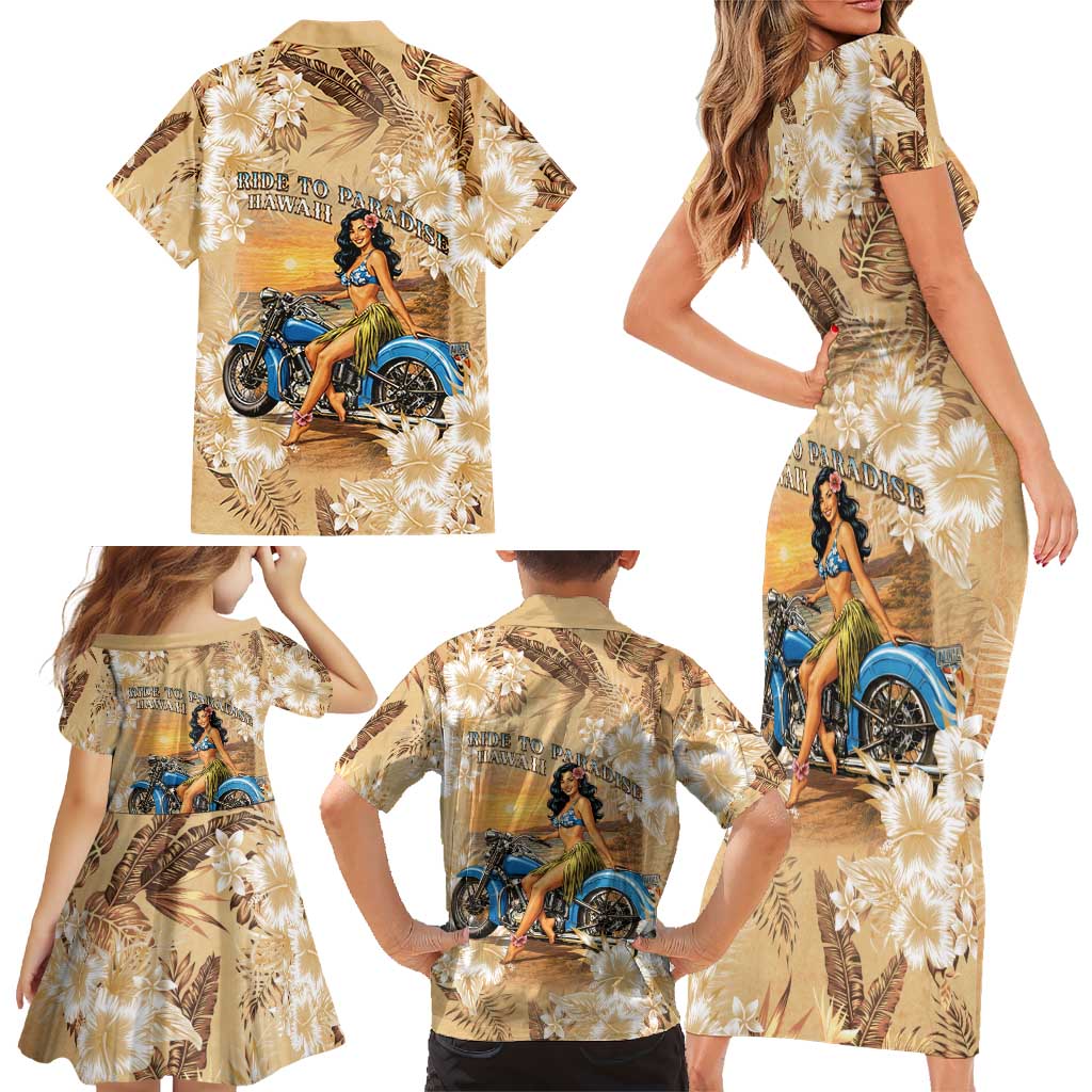 Aloha Hawaii Biker Family Matching Short Sleeve Bodycon Dress and Hawaiian Shirt Ride To Paradise LT05 - Polynesian Pride
