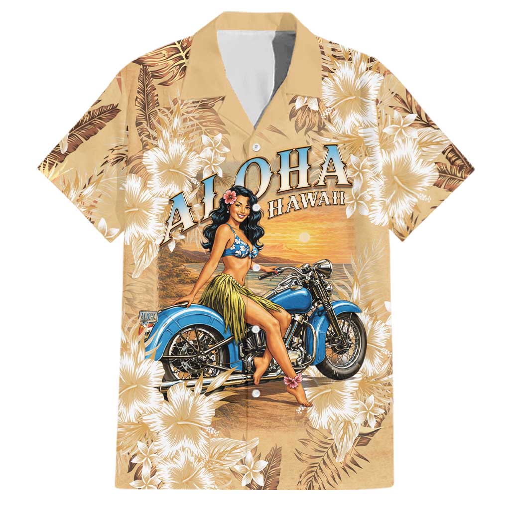 Aloha Hawaii Biker Family Matching Summer Maxi Dress and Hawaiian Shirt Ride To Paradise LT05 Dad's Shirt - Short Sleeve Beige - Polynesian Pride
