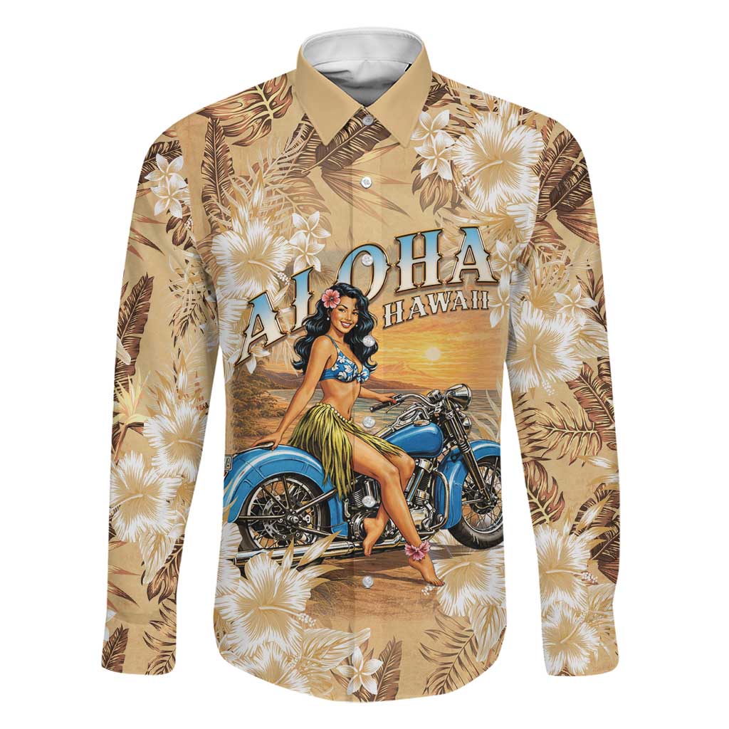Aloha Hawaii Biker Family Matching Tank Maxi Dress and Hawaiian Shirt Ride To Paradise LT05 Dad's Shirt - Long Sleeve Beige - Polynesian Pride