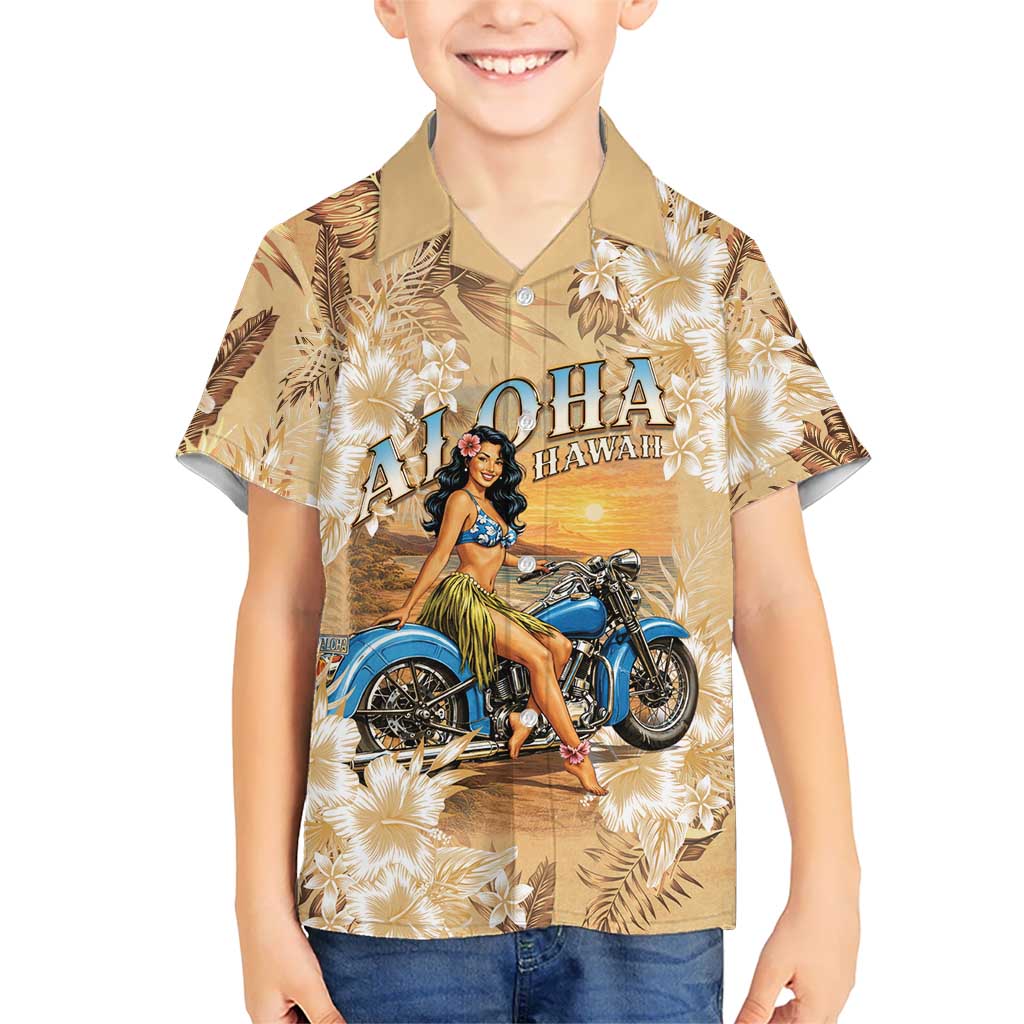 Aloha Hawaii Biker Kid Hawaiian Shirt Ride To Paradise LT05 Kid Beige - Polynesian Pride
