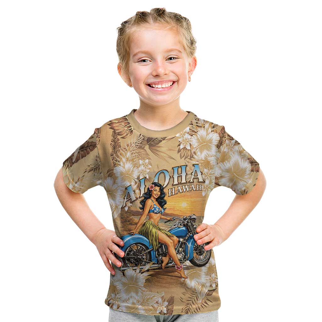 Aloha Hawaii Biker Kid T Shirt Ride To Paradise LT05 Beige - Polynesian Pride