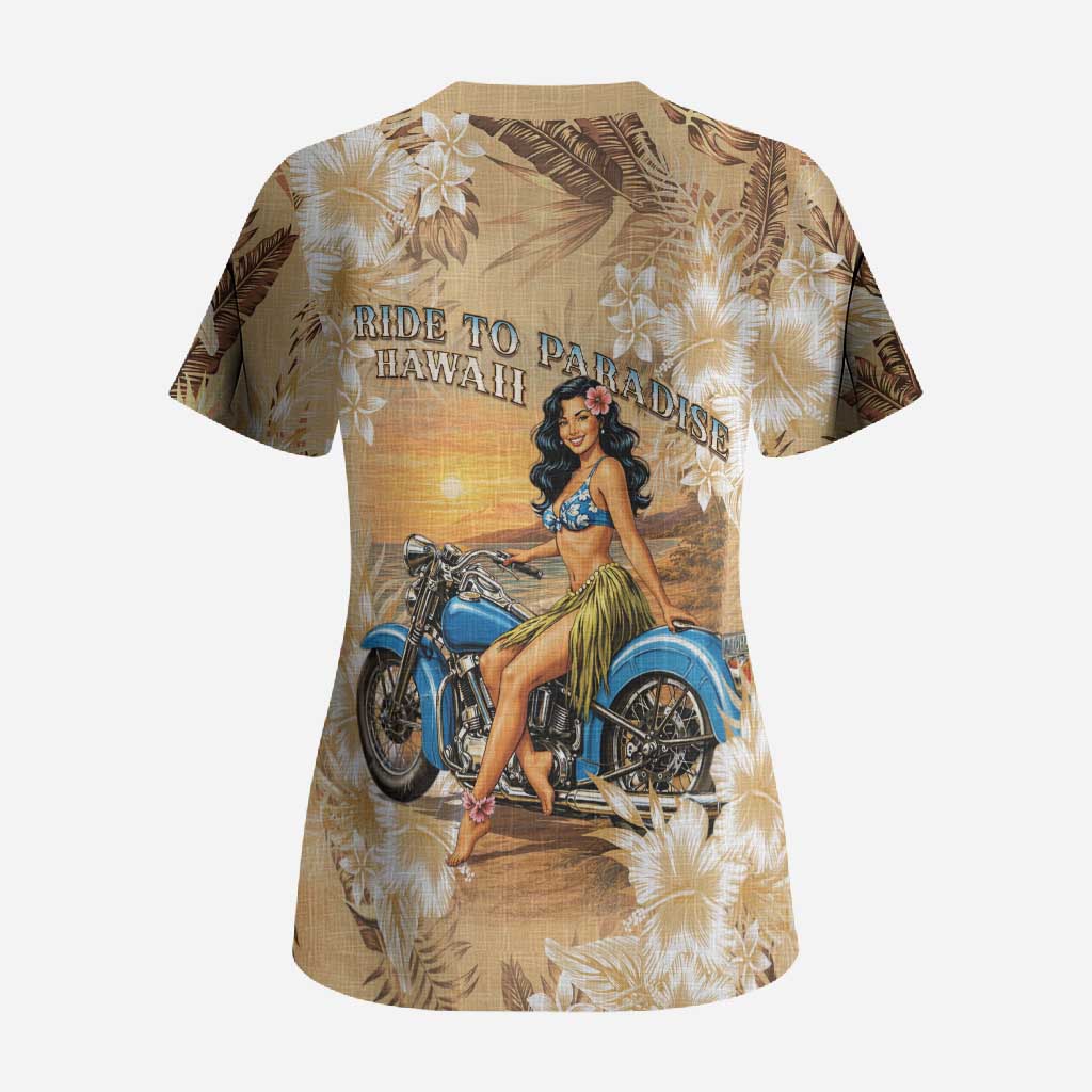 Aloha Hawaii Biker Scrub Top Ride To Paradise