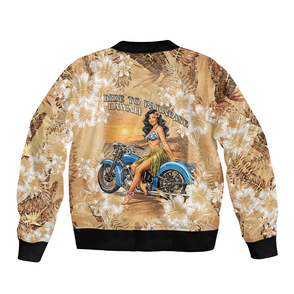 Aloha Hawaii Biker Sleeve Zip Bomber Jacket Ride To Paradise