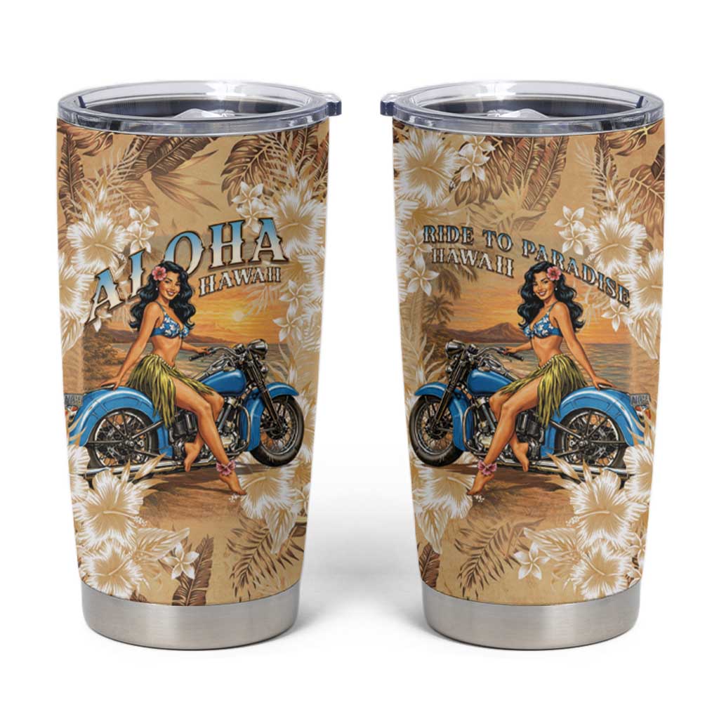 Aloha Hawaii Biker Tumbler Cup Ride To Paradise LT05 Beige - Polynesian Pride