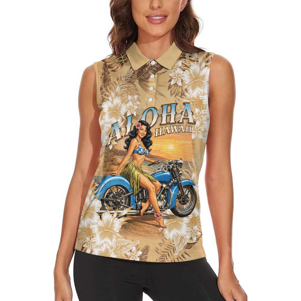 Aloha Hawaii Biker Women Sleeveless Polo Shirt Ride To Paradise