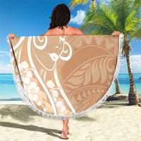 Polynesian Women's Day Beach Blanket Brown Hibiscus Flowers With Polynesian Pattern