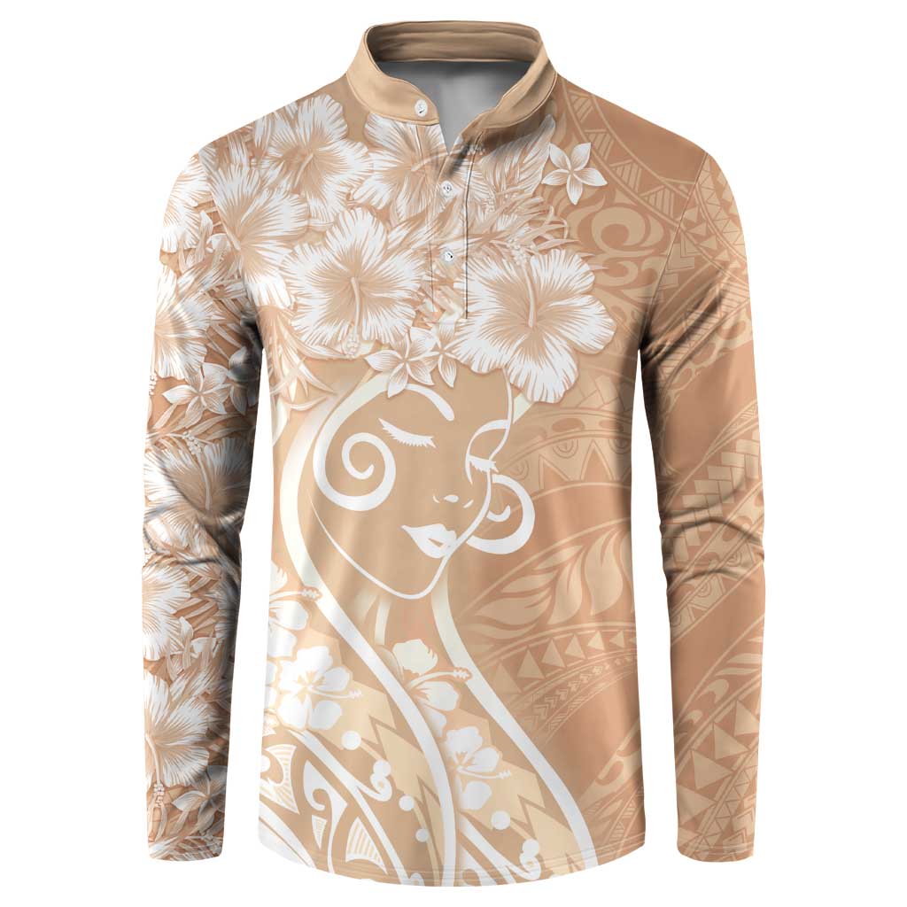 Polynesian Women's Day Button Sweatshirt Brown Hibiscus Flowers With Polynesian Pattern