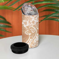 Polynesian Women's Day 4 in 1 Can Cooler Tumbler Brown Hibiscus Flowers With Polynesian Pattern