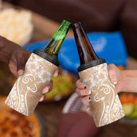 Polynesian Women's Day 4 in 1 Can Cooler Tumbler Brown Hibiscus Flowers With Polynesian Pattern