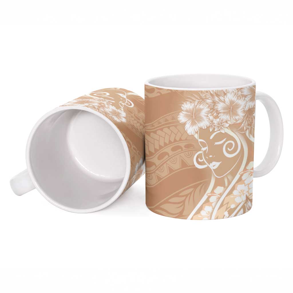 Polynesian Women's Day Ceramic Mug Brown Hibiscus Flowers With Polynesian Pattern