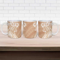 Polynesian Women's Day Ceramic Mug Brown Hibiscus Flowers With Polynesian Pattern