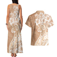Polynesian Women's Day Couples Matching Tank Maxi Dress and Hawaiian Shirt Brown Hibiscus Flowers With Polynesian Pattern LT05 - Polynesian Pride