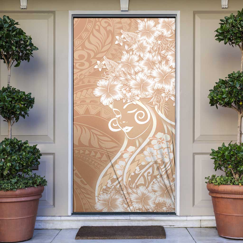 Polynesian Women's Day Door Cover Brown Hibiscus Flowers With Polynesian Pattern LT05 Brown - Polynesian Pride