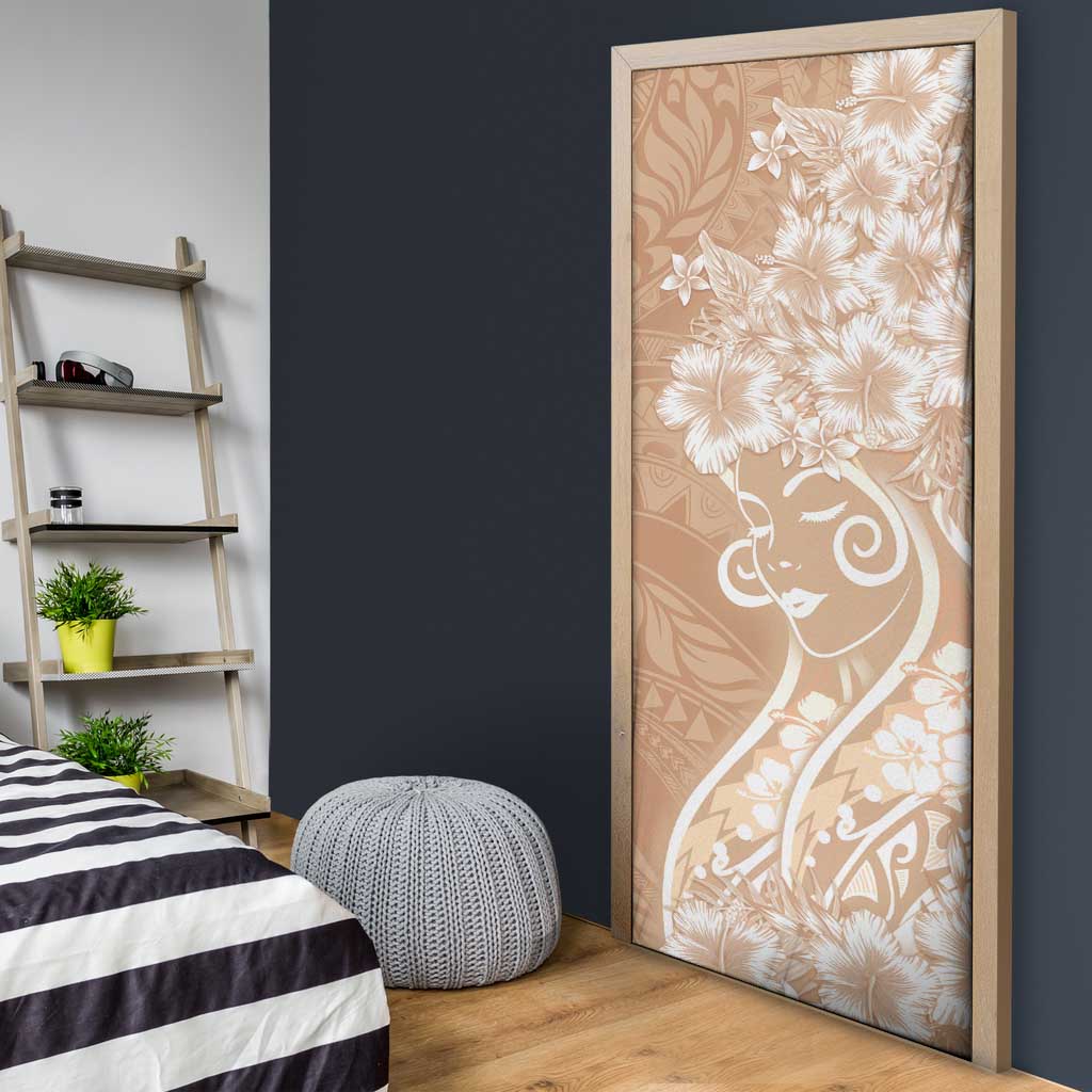 Polynesian Women's Day Door Cover Brown Hibiscus Flowers With Polynesian Pattern LT05 - Polynesian Pride