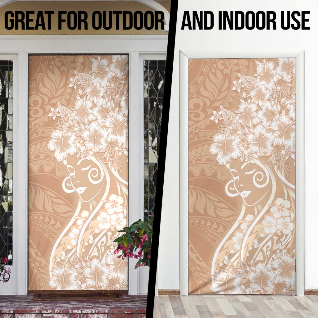 Polynesian Women's Day Door Cover Brown Hibiscus Flowers With Polynesian Pattern LT05 - Polynesian Pride