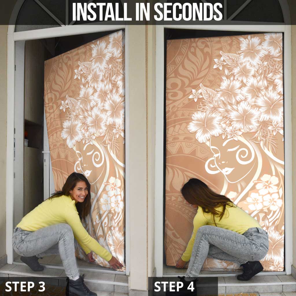 Polynesian Women's Day Door Cover Brown Hibiscus Flowers With Polynesian Pattern LT05 - Polynesian Pride