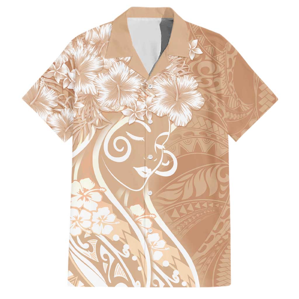 Polynesian Women's Day Family Matching Off Shoulder Maxi Dress and Hawaiian Shirt Brown Hibiscus Flowers With Polynesian Pattern LT05 Dad's Shirt - Short Sleeve Brown - Polynesian Pride