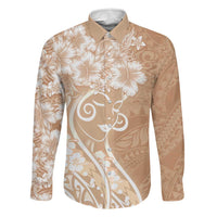 Polynesian Women's Day Family Matching Off Shoulder Maxi Dress and Hawaiian Shirt Brown Hibiscus Flowers With Polynesian Pattern LT05 Dad's Shirt - Long Sleeve Brown - Polynesian Pride