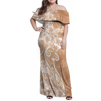Polynesian Women's Day Family Matching Off Shoulder Maxi Dress and Hawaiian Shirt Brown Hibiscus Flowers With Polynesian Pattern LT05 Mom's Dress Brown - Polynesian Pride