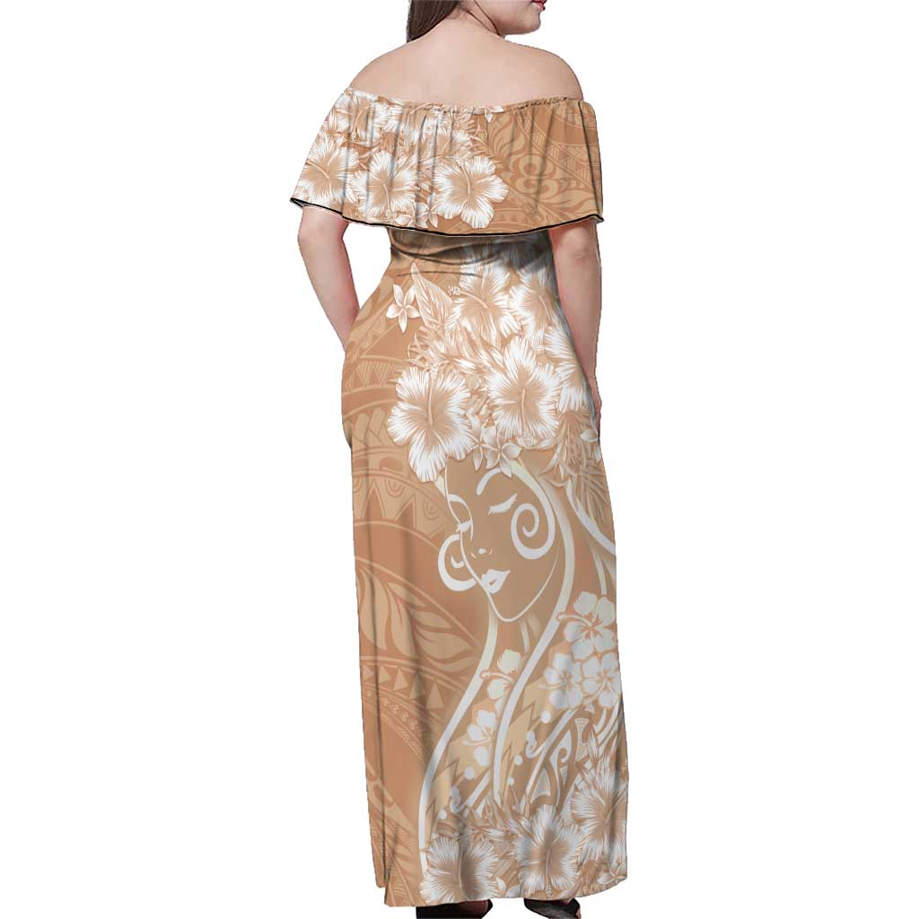 Polynesian Women's Day Family Matching Off Shoulder Maxi Dress and Hawaiian Shirt Brown Hibiscus Flowers With Polynesian Pattern LT05 - Polynesian Pride