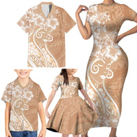 Polynesian Women's Day Family Matching Short Sleeve Bodycon Dress and Hawaiian Shirt Brown Hibiscus Flowers With Polynesian Pattern LT05 - Polynesian Pride