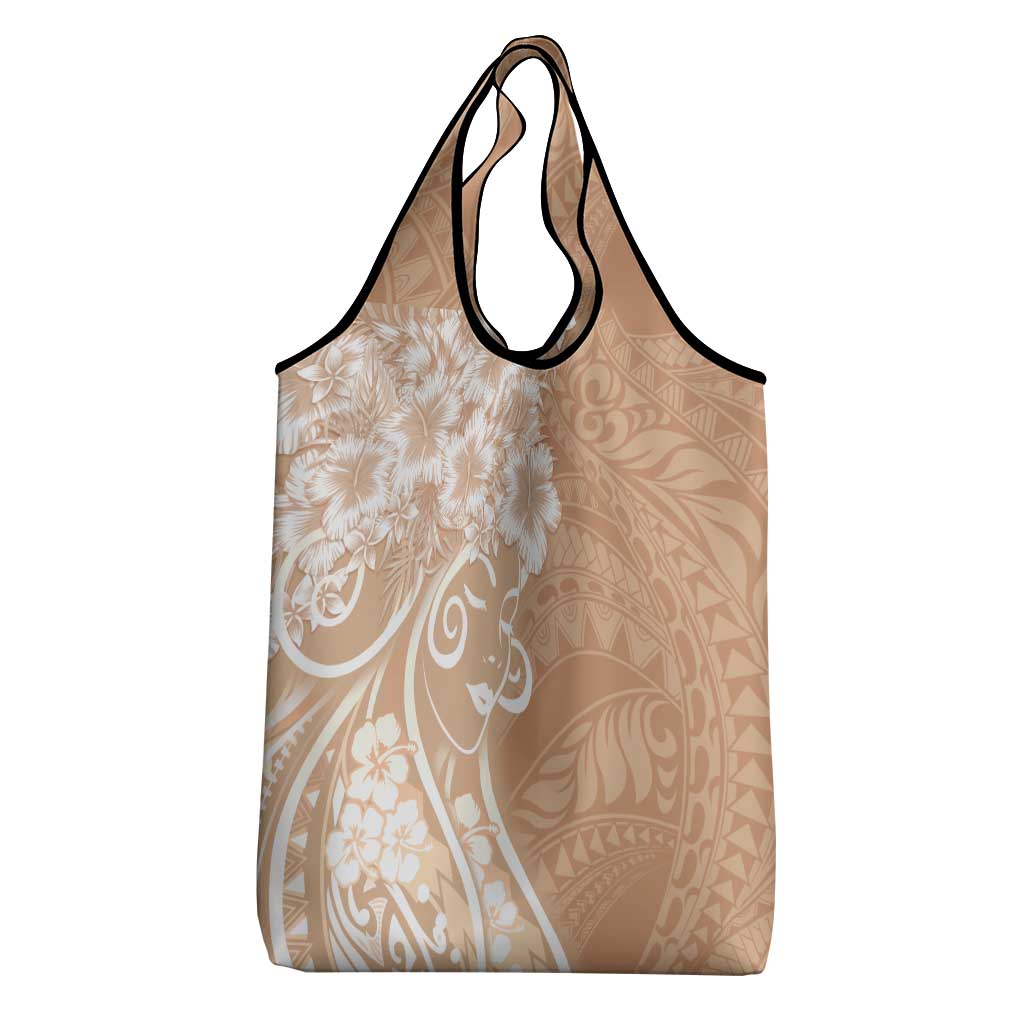 Polynesian Women's Day Grocery Bag Brown Hibiscus Flowers With Polynesian Pattern